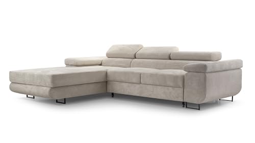FurniShop24 Ecksofa mit Schlaffunktion und Bettkasten - Eckcouch L-Form mit Bewegliche Kopfstützen, Klappsofa - Schlafcouch zum Wohnzimmer, Modern Design Schlafsofa Nolan Mini_Poso (Beige, Left) von FurniShop24