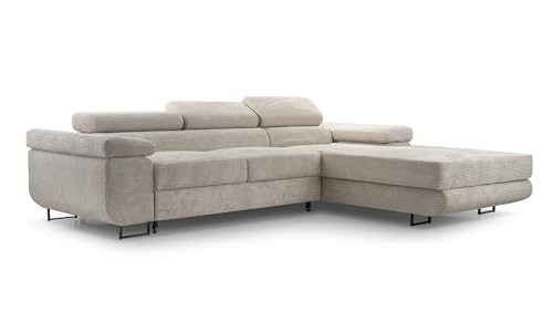 FurniShop24 Ecksofa mit Schlaffunktion und Bettkasten - Eckcouch L-Form mit Bewegliche Kopfstützen, Klappsofa - Schlafcouch zum Wohnzimmer, Modern Design Schlafsofa Nolan Mini_Poso (Beige, Right) von FurniShop24