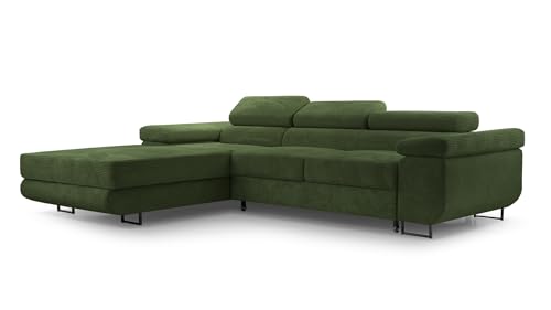 FurniShop24 Ecksofa mit Schlaffunktion und Bettkasten - Eckcouch L-Form mit Bewegliche Kopfstützen, Klappsofa - Schlafcouch zum Wohnzimmer, Modern Design Schlafsofa Nolan Mini_Poso (Dark Green, Left) von FurniShop24