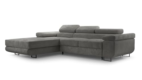 FurniShop24 Ecksofa mit Schlaffunktion und Bettkasten - Eckcouch L-Form mit Bewegliche Kopfstützen, Klappsofa - Schlafcouch zum Wohnzimmer, Modern Design Schlafsofa Nolan Mini_Poso (Grey, Left) von FurniShop24