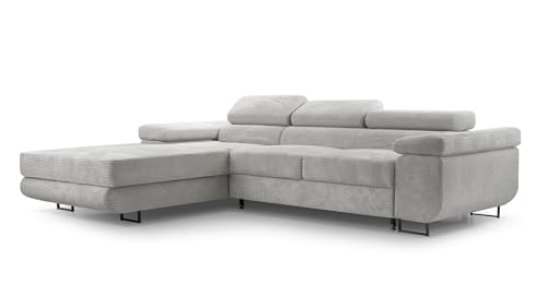FurniShop24 Ecksofa mit Schlaffunktion und Bettkasten - Eckcouch L-Form mit Bewegliche Kopfstützen, Klappsofa - Schlafcouch zum Wohnzimmer, Modern Design Schlafsofa Nolan Mini_Poso (Light Grey, Left) von FurniShop24