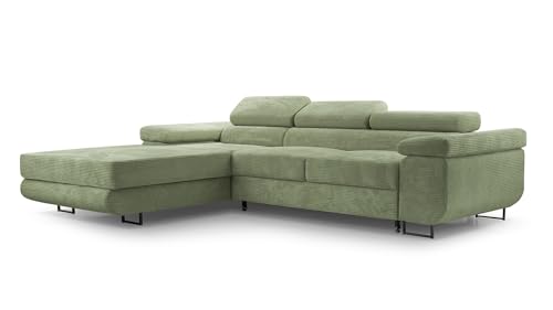 FurniShop24 Ecksofa mit Schlaffunktion und Bettkasten - Eckcouch L-Form mit Bewegliche Kopfstützen, Klappsofa - Schlafcouch zum Wohnzimmer, Modern Design Schlafsofa Nolan Mini_Poso (Mint, Left) von FurniShop24