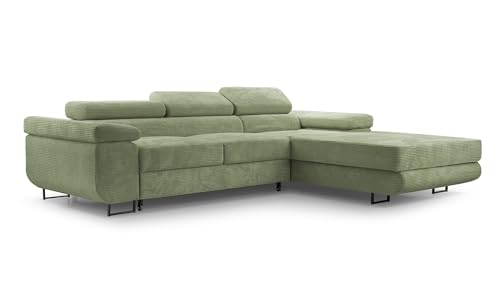 FurniShop24 Ecksofa mit Schlaffunktion und Bettkasten - Eckcouch L-Form mit Bewegliche Kopfstützen, Klappsofa - Schlafcouch zum Wohnzimmer, Modern Design Schlafsofa Nolan Mini_Poso (Mint, Right) von FurniShop24