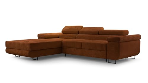 FurniShop24 Ecksofa mit Schlaffunktion und Bettkasten - Eckcouch L-Form mit Bewegliche Kopfstützen, Klappsofa - Schlafcouch zum Wohnzimmer, Modern Design Schlafsofa Nolan Mini_Poso (Terra, Left) von FurniShop24