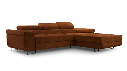 FurniShop24 Ecksofa mit Schlaffunktion und Bettkasten - Eckcouch L-Form mit Bewegliche Kopfstützen, Klappsofa - Schlafcouch zum Wohnzimmer, Modern Design Schlafsofa Nolan Mini_Poso (Terra, Right) von FurniShop24
