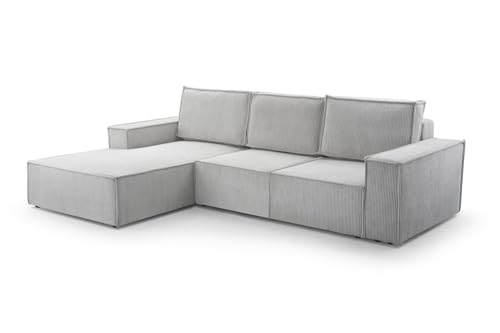 FurniShop24 Ecksofa mit Schlaffunktion und Bettkasten - Eckcouch L-förmige zum Wohnzimmer, Klappsofa - Schlafcouch Minimalistisches Design, Schlafsofa Amor L (Light Grey, Left) von FurniShop24