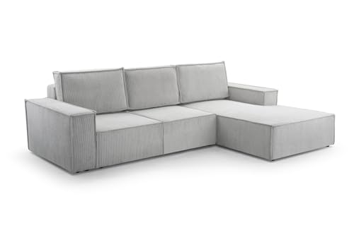 FurniShop24 Ecksofa mit Schlaffunktion und Bettkasten - Eckcouch L-förmige zum Wohnzimmer, Klappsofa - Schlafcouch Minimalistisches Design, Schlafsofa Amor L (Light Grey, Right) von FurniShop24