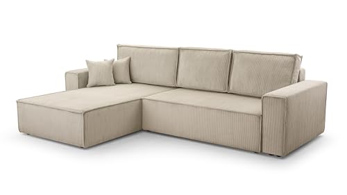 FurniShop24 Ecksofa mit Schlaffunktion und Bettkasten - Eckcouch L-förmige zum Wohnzimmer, Klappsofa - Schlafcouch Minimalistisches Design, Schlafsofa Mango L: Beige, Ecksofa Links von FurniShop24