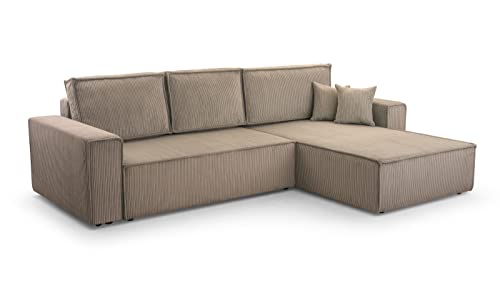 FurniShop24 Ecksofa mit Schlaffunktion und Bettkasten - Eckcouch L-förmige zum Wohnzimmer, Klappsofa - Schlafcouch Minimalistisches Design, Schlafsofa Mango L: Cappuccino, Ecksofa Rechts von FurniShop24