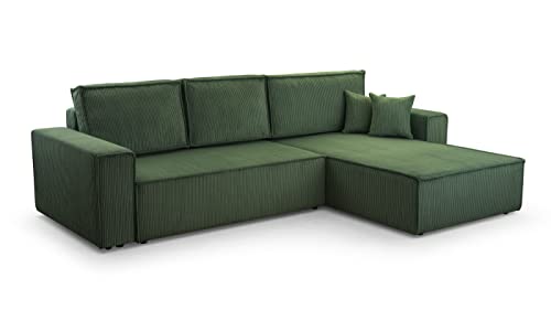 FurniShop24 Ecksofa mit Schlaffunktion und Bettkasten - Eckcouch L-förmige zum Wohnzimmer, Klappsofa - Schlafcouch Minimalistisches Design, Schlafsofa Mango L: Dunkelgrün, Ecksofa Rechts von FurniShop24