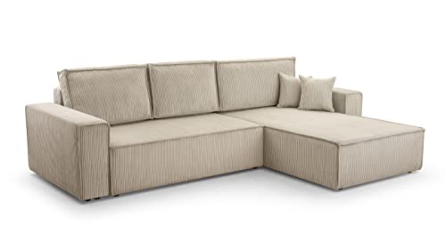 FurniShop24 Ecksofa mit Schlaffunktion und Bettkasten - Eckcouch L-förmige zum Wohnzimmer, Klappsofa - Schlafcouch Minimalistisches Design, Schlafsofa Mango L: Gelb, Ecksofa Rechts von FurniShop24
