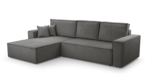 FurniShop24 Ecksofa mit Schlaffunktion und Bettkasten - Eckcouch L-förmige zum Wohnzimmer, Klappsofa - Schlafcouch Minimalistisches Design, Schlafsofa Mango L: Grau, Ecksofa Links von FurniShop24
