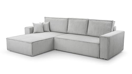 FurniShop24 Ecksofa mit Schlaffunktion und Bettkasten - Eckcouch L-förmige zum Wohnzimmer, Klappsofa - Schlafcouch Minimalistisches Design, Schlafsofa Mango L: Hellgrau, Ecksofa Links von FurniShop24