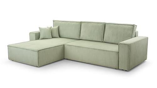 FurniShop24 Ecksofa mit Schlaffunktion und Bettkasten - Eckcouch L-förmige zum Wohnzimmer, Klappsofa - Schlafcouch Minimalistisches Design, Schlafsofa Mango L: Minthe, Ecksofa Links von FurniShop24