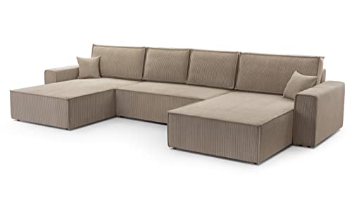 FurniShop24 Ecksofa mit Schlaffunktion und Bettkasten - Eckcouch U-Form, Klappsofa - Schlafcouch zum Wohnzimmer, Modern Design Schlafsofa Mango U: Cappuccino von FurniShop24