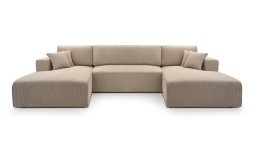 FurniShop24 Ecksofa mit Schlaffunktion und Bettkasten - Eckcouch U-Form Klappsofa - Schlafcouch zum Wohnzimmer, Minimalistisches Design Eckcouch Como U Cappuccino, Schlafsofa von FurniShop24