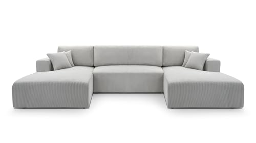 FurniShop24 Ecksofa mit Schlaffunktion und Bettkasten - Eckcouch U-Form Klappsofa - Schlafcouch zum Wohnzimmer, Minimalistisches Design Eckcouch Como U Hellgrau, Schlafsofa von FurniShop24