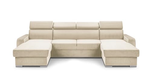 FurniShop24 Ecksofa mit Schlaffunktion und Bettkasten - Eckcouch U-Form Klappsofa - Schlafcouch zum Wohnzimmer, Minimalistisches Design Eckcouch Focus U, Schlafsofa (Beige) von FurniShop24