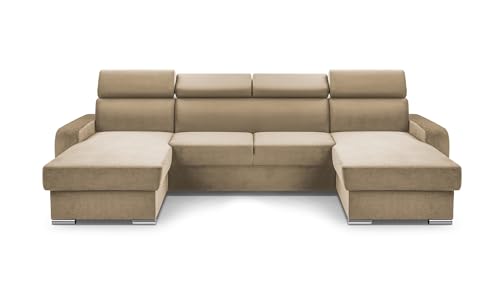 FurniShop24 Ecksofa mit Schlaffunktion und Bettkasten - Eckcouch U-Form Klappsofa - Schlafcouch zum Wohnzimmer, Minimalistisches Design Eckcouch Focus U, Schlafsofa (Cappuccino) von FurniShop24