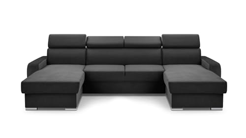FurniShop24 Ecksofa mit Schlaffunktion und Bettkasten - Eckcouch U-Form Klappsofa - Schlafcouch zum Wohnzimmer, Minimalistisches Design Eckcouch Focus U, Schlafsofa (Dark Grey) von FurniShop24