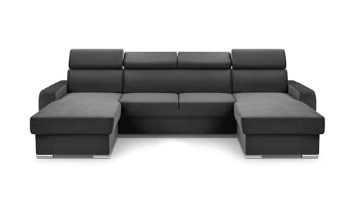FurniShop24 Ecksofa mit Schlaffunktion und Bettkasten - Eckcouch U-Form Klappsofa - Schlafcouch zum Wohnzimmer, Minimalistisches Design Eckcouch Focus U, Schlafsofa (Grey) von FurniShop24