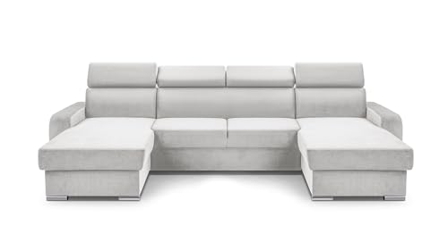 FurniShop24 Ecksofa mit Schlaffunktion und Bettkasten - Eckcouch U-Form Klappsofa - Schlafcouch zum Wohnzimmer, Minimalistisches Design Eckcouch Focus U, Schlafsofa (Light Beige) von FurniShop24