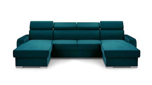 FurniShop24 Ecksofa mit Schlaffunktion und Bettkasten - Eckcouch U-Form Klappsofa - Schlafcouch zum Wohnzimmer, Minimalistisches Design Eckcouch Focus U, Schlafsofa (Turquoise) von FurniShop24