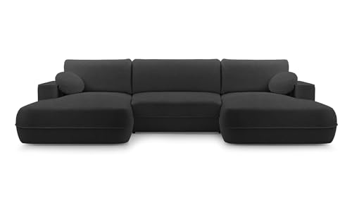 FurniShop24 Ecksofa mit Schlaffunktion und Bettkasten - Eckcouch U-Form Klappsofa - Schlafcouch zum Wohnzimmer, Minimalistisches Design Eckcouch Fuego U, Schlafsofa (Black) von FurniShop24
