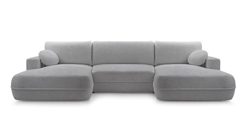 FurniShop24 Ecksofa mit Schlaffunktion und Bettkasten - Eckcouch U-Form Klappsofa - Schlafcouch zum Wohnzimmer, Minimalistisches Design Eckcouch Fuego U, Schlafsofa (Grey) von FurniShop24