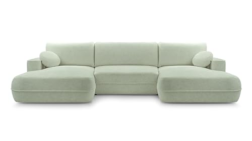 FurniShop24 Ecksofa mit Schlaffunktion und Bettkasten - Eckcouch U-Form Klappsofa - Schlafcouch zum Wohnzimmer, Minimalistisches Design Eckcouch Fuego U, Schlafsofa (Mint) von FurniShop24