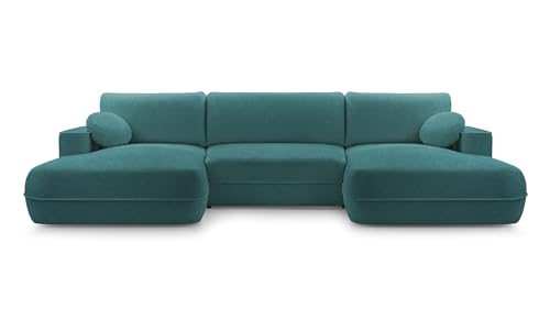 FurniShop24 Ecksofa mit Schlaffunktion und Bettkasten - Eckcouch U-Form Klappsofa - Schlafcouch zum Wohnzimmer, Minimalistisches Design Eckcouch Fuego U, Schlafsofa (Pacific) von FurniShop24