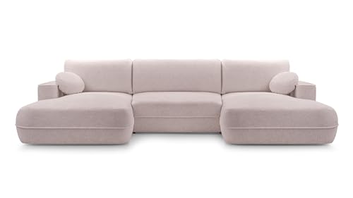 FurniShop24 Ecksofa mit Schlaffunktion und Bettkasten - Eckcouch U-Form Klappsofa - Schlafcouch zum Wohnzimmer, Minimalistisches Design Eckcouch Fuego U, Schlafsofa (Pink) von FurniShop24