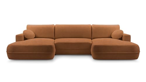 FurniShop24 Ecksofa mit Schlaffunktion und Bettkasten - Eckcouch U-Form Klappsofa - Schlafcouch zum Wohnzimmer, Minimalistisches Design Eckcouch Fuego U, Schlafsofa (Terracotta) von FurniShop24