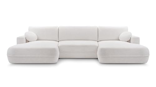 FurniShop24 Ecksofa mit Schlaffunktion und Bettkasten - Eckcouch U-Form Klappsofa - Schlafcouch zum Wohnzimmer, Minimalistisches Design Eckcouch Fuego U, Schlafsofa (White) von FurniShop24