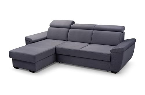 FurniShop24 Ecksofa mit Schlaffunktion und Bettkasten - Komfortables Schlafcouch L Form 258x170 cm mit verstellbaren Kopfstützen und geräumige Liege, Eckcouch Aspen Esche von FurniShop24