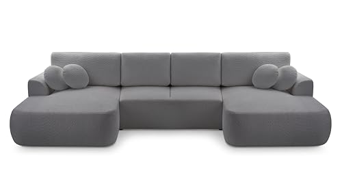 FurniShop24 Ecksofa mit Schlaffunktion und praktischem Bettkasten - Gepolstertes U Form Schlafsofa 364x168 cm mit Weichen Kissen, Eckcouch Velo U Dunkelgrau von FurniShop24