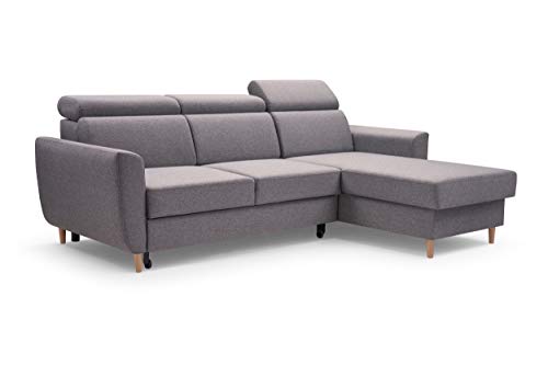 FurniShop24 Ecksofa mit Schlaffunktion und praktischem Bettkasten - Komfortables Schlafcouch L Form 235x170 cm mit verstellbaren Kopfstützen, Eckcouch Gusto Esche von FurniShop24