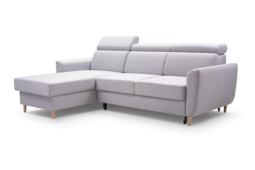 FurniShop24 Ecksofa mit Schlaffunktion und praktischem Bettkasten - Komfortables Schlafcouch L Form 235x170 cm mit verstellbaren Kopfstützen, Eckcouch Gusto Helle Esche von FurniShop24