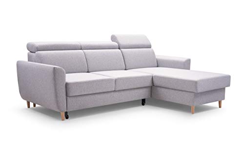 FurniShop24 Ecksofa mit Schlaffunktion und praktischem Bettkasten - Komfortables Schlafcouch L Form 235x170 cm mit verstellbaren Kopfstützen, Eckcouch Gusto Helle Esche von FurniShop24