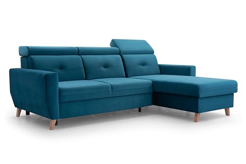 FurniShop24 Ecksofa mit Schlaffunktion und praktischem Bettkasten - Schlafsofa L Form 231x170 cm mit verstellbaren Kopfstützen und Sofamitschlaffunktion, Eckcouch Sally Türkis von FurniShop24