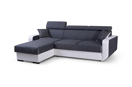FurniShop24 Ecksofa mit Schlaffunktion und praktischem Bettkasten - Schlafsofa L Form 236x165 cm mit verstellbaren Kopfstützen und dekorative Kissen, Eckcouch Imperio Esche von FurniShop24