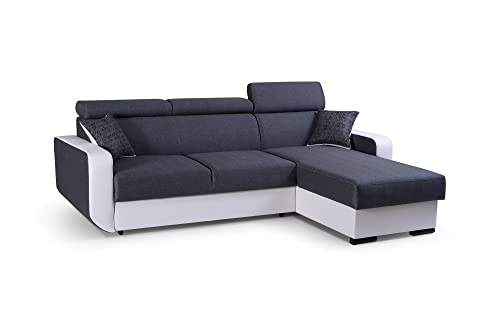 FurniShop24 Ecksofa mit Schlaffunktion und praktischem Bettkasten - Schlafsofa L Form 236x165 cm mit verstellbaren Kopfstützen und dekorative Kissen, Eckcouch Imperio Esche von FurniShop24