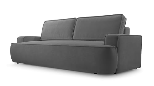 FurniShop24 Sofa mit Schlaffunktion und Bettkasten – Elegantes Couch 248x110 cm mit Weichen Kissen und Minimalistischem Design Dunkelgrau von FurniShop24