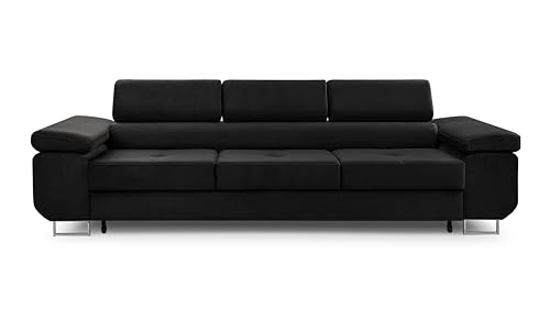 FurniShop24 Sofa mit Schlaffunktion und verstellbare Kopfstützen - Funktionelle Couch 274x98 cm mit Modernem Design, Schlafsofa Nolan Kronos Schwarz von FurniShop24