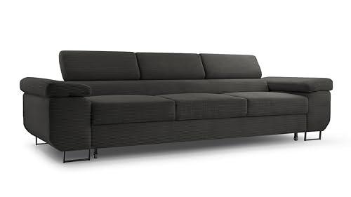 FurniShop24 Sofa mit Schlaffunktion und verstellbare Kopfstützen - Funktionelle Couch 274x98 cm mit Modernem Design, Schlafsofa Nolan Poso Anthrazit von FurniShop24