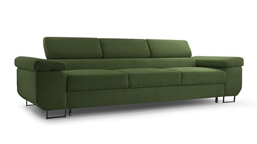 FurniShop24 Sofa mit Schlaffunktion und verstellbare Kopfstützen - Funktionelle Couch 274x98 cm mit Modernem Design, Schlafsofa Nolan Poso Dunkelgrün von FurniShop24
