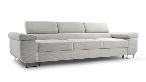 FurniShop24 Sofa mit Schlaffunktion und verstellbare Kopfstützen - Funktionelle Couch 274x98 cm mit Modernem Design, Schlafsofa Nolan Poso Hellgrau von FurniShop24