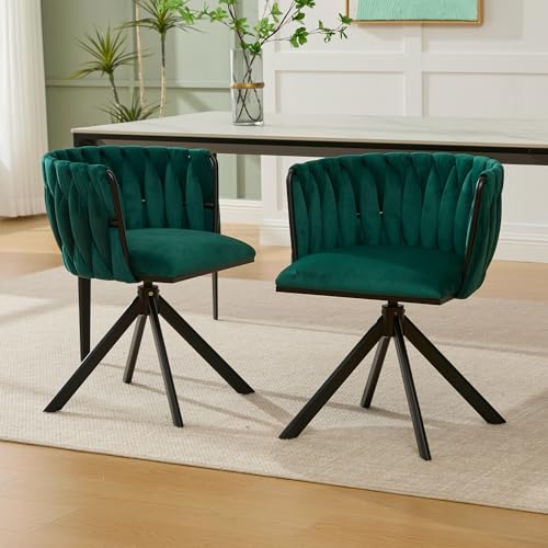 FurniSoar Velours Drehstuhl 2er-Set mit Schwerlastgestell,180° Schwenkfunktion Grün Beine, höhenverstellbare Füße & rückengerechte Ergonomie für Homeoffice, Lounge und Essbereich, Schwarz von FurniSoar