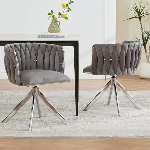 FurniSoar Velours Drehstuhl 2er-Set mit Schwerlastgestell,180° Schwenkfunktion Silberne Beine, höhenverstellbare Füße & rückengerechte Ergonomie für Homeoffice, Lounge und Essbereich, Grau von FurniSoar