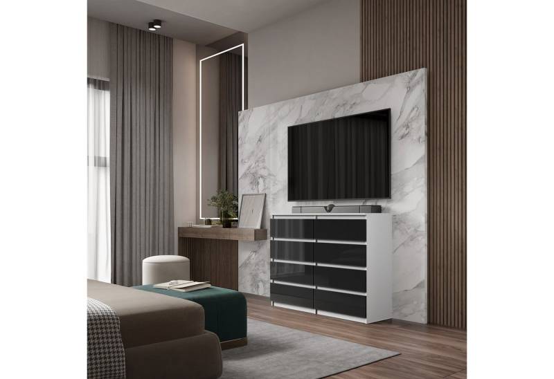 Furnica Hochkommode Sideboard 8 Schubladen Weiß Matt H92cm B120cm T33cm von Furnica